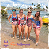 Custom Face American Flag Swimsuit Personalized Women's One Piece Bathing Suit Celebrate Holiday