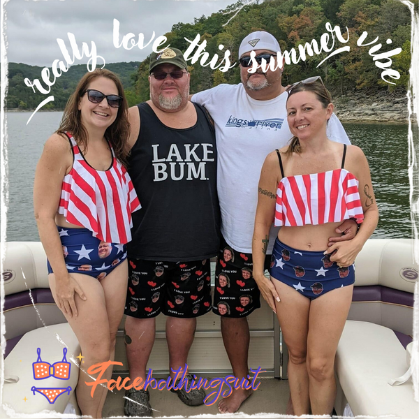 American Flag Style Husband/Boyfriend Face On Swimsuit Personalized Face Women's Swimwear Beach Travel Boat Cruise Pool Party Outfits