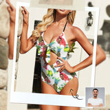 Custom Face Flamingo Fruits Women's Backless Bow One Piece Swimsuit