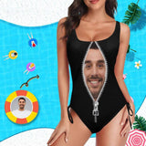 Custom Face Best Lover Personalized Women's New Drawstring Side One Piece Bathing Suit Honeymoons Party Swimsuit