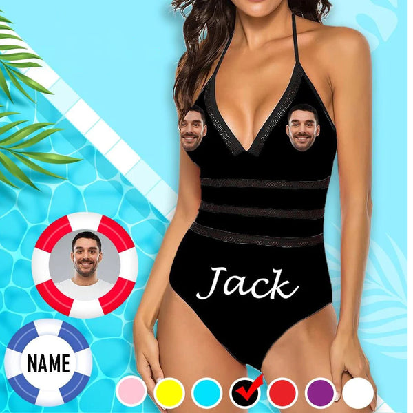 Custom Face&Name Colorful Swimsuit Personalized Women's New Strap One Piece Bathing Suit Bachelorette Party