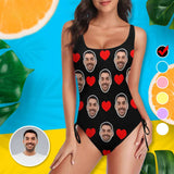 Custom Best Love For You Face Swimsuits Personalized Women's New Drawstring Side One Piece Bathing Suit Bridesmaid Pool Party