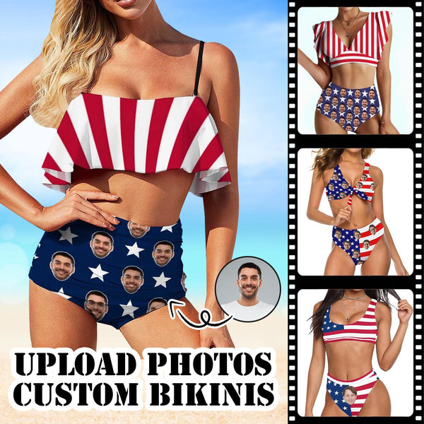 American Flag Style Husband/Boyfriend Face On Swimsuit Personalized Face Women's Swimwear Beach Travel Boat Cruise Pool Party Outfits