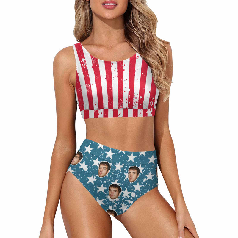 Custom Face flag High Waisted Bikini Personalized Women's Two Piece Swimsuit Beach Outfits