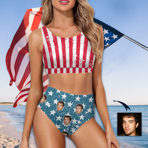 Custom Face flag High Waisted Bikini Personalized Women's Two Piece Swimsuit Beach Outfits