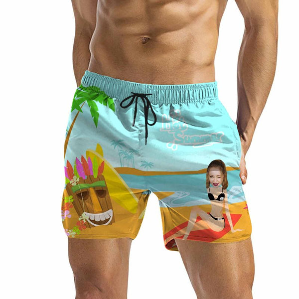 Personalized Swim Trunks Custom Swimming Trunks with Face All Men's Quick Dry Swim Shorts Men's Print Swimwear Design Beach Swimsuit with Girlfriend's Face for Vacation