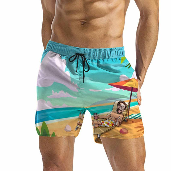 Personalized Swim Trunks Custom Swimming Trunks with Face All Men's Quick Dry Swim Shorts Men's Print Swimwear Design Beach Swimsuit with Girlfriend's Face for Vacation