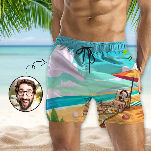 Personalized Swim Trunks Custom Swimming Trunks with Face All Men's Quick Dry Swim Shorts Men's Print Swimwear Design Beach Swimsuit with Girlfriend's Face for Vacation