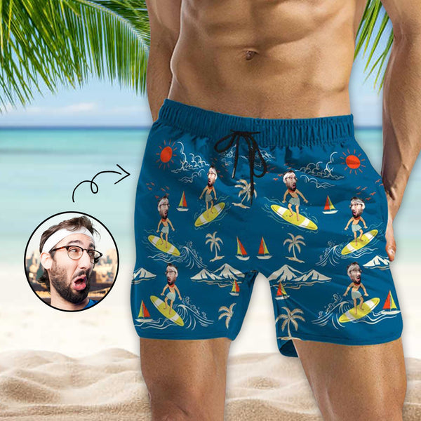 Personalized Swim Trunks Custom Swimming Trunks with Face All Men's Quick Dry Swim Shorts Men's Print Swimwear Design Beach Swimsuit with Girlfriend's Face for Vacation