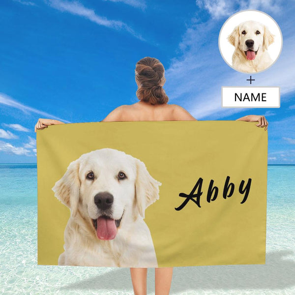 Custom Dog's Photo And Name Bath Towel 30x56 Beach Towel Kids Towel Pool Towel Camp Towel