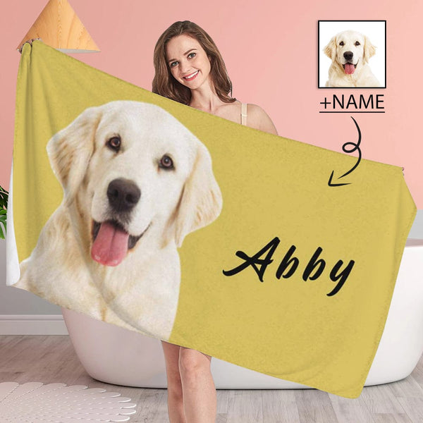 Custom Dog's Photo And Name Bath Towel 30x56 Beach Towel Kids Towel Pool Towel Camp Towel