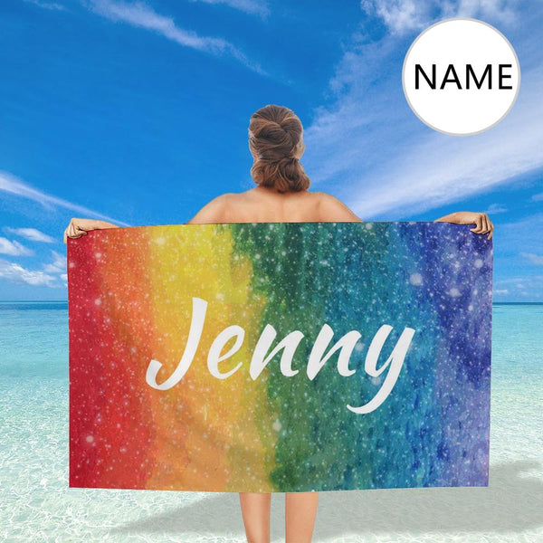 Custom Name Rainbow  Bath Towel 30x56 Beach Towel Kids Towel Pool Towel Camp Towel