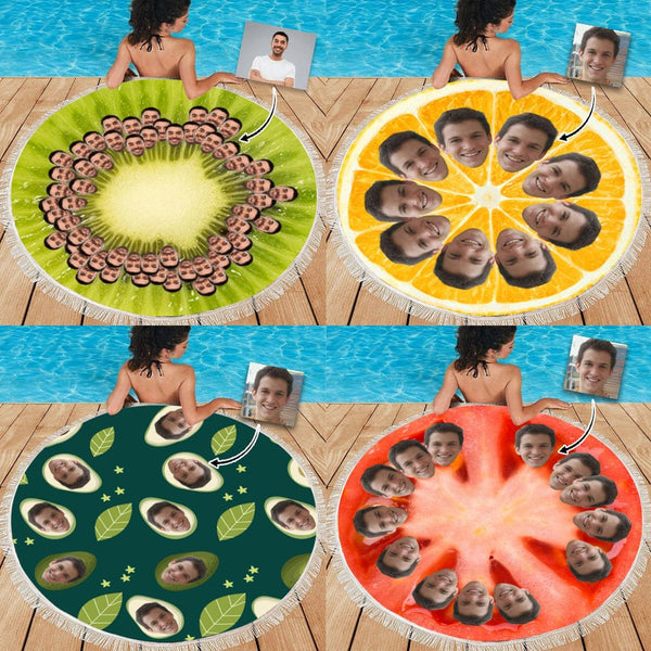 Custom Face Personalized Round Fruit Design Beach Towel Bath Towel Custom Pool Towel Birthday Vacation