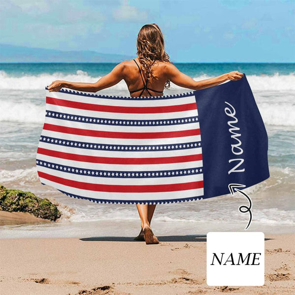 Custom Name Flag American Independence Day Beach Towel Quick-Dry, Sand-Free, Super Absorbent, Non-Fading, Beach&Bath Towel Beach Blanket Personalized Beach Towel Funny Selfie Gift