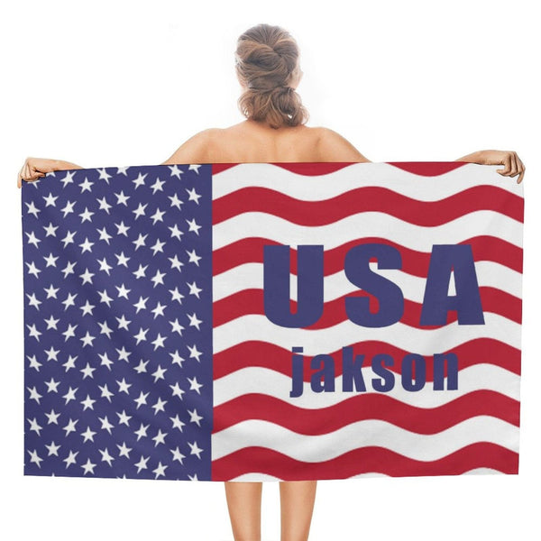 Custom Name USA Flag Wave Beach Towel Quick-Dry, Sand-Free, Super Absorbent, Non-Fading, Beach&Bath Towel Beach Blanket Personalized Beach Towel