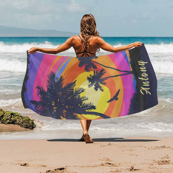 Custom Name Palm Sunset Beach Towel Quick-Dry, Sand-Free, Super Absorbent, Non-Fading, Beach&Bath Towel Beach Blanket Personalized Beach Towel Funny Selfie Gift