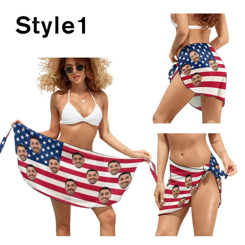 American Flag Style Custom Face USA Flag Women's Bikini Swimsuit Cover Up