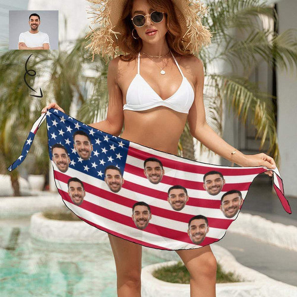 Couple American Flag Beach Summer Swimwear Custom Photo Bikini Cover Up &Beach Shorts