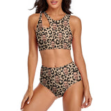 Custom Face Leopard Print Cutout Top High Waisted Bikini Personalized Women's Two Piece Swimsuit Beach Outfits