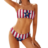 Custom Face American Flag Strapless Bandeau Top Cheeky Bikini Bathing Suit Personalized Women's Two Piece Swimsuit Beach Outfits