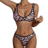 Custom Face Leopard And Zebra Print Scoop Neck Sport Top Low Waisted Bikini Personalized Women's Two Piece Swimsuit Beach Outfits