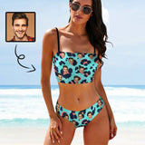 Custom Husband Face Blue Leopard Bathing Suit Women's Bikini Swimsuit