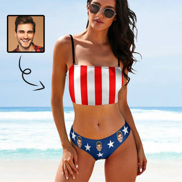 Custom Husband Face US Flag Bathing Suit Women's Bikini Swimsuit