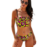 Custom Husband Face Yellow Leopard Print Bikini Personalized Bathing Suit Women's Suspenders Bandeau Bikini Set Two Piece Swimsuits