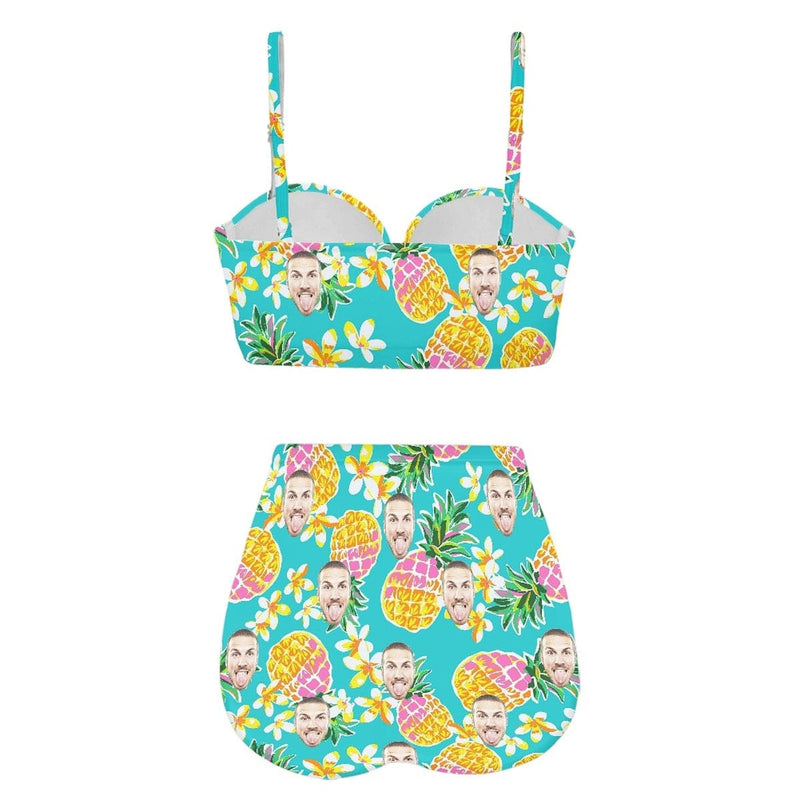 Custom Face Pineapple Lily Flowers Two-piece Highe Waist Bikini Swimsuit