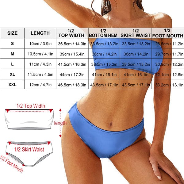 Custom Photo Seamless Strapless Bandeau Top Cheeky Bikini Bathing Suit Personalized Women's Two Piece Swimsuit Beach Outfits