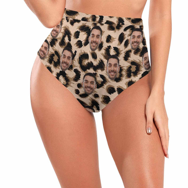 High Waisted Bikini Bottom-Custom Face Sexy Leopard Personalized Bikini Swimsuit Bottom