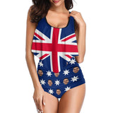 Custom Face Australian Flag Ruffle Tankini Personalized Bathing Suit Women's Two Piece High Waisted Bikini Swimsuit Summer Beach Pool Outfits