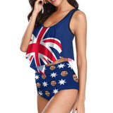 Custom Face Australian Flag Ruffle Tankini Personalized Bathing Suit Women's Two Piece High Waisted Bikini Swimsuit Summer Beach Pool Outfits