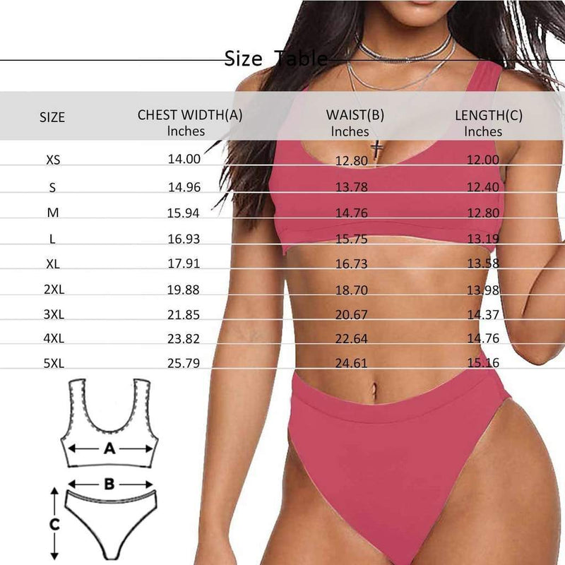 Custom Face Heart Scoop Neck Sport Top High Waisted Bikini Personalized Women's Two Piece Swimsuit Beach Outfits