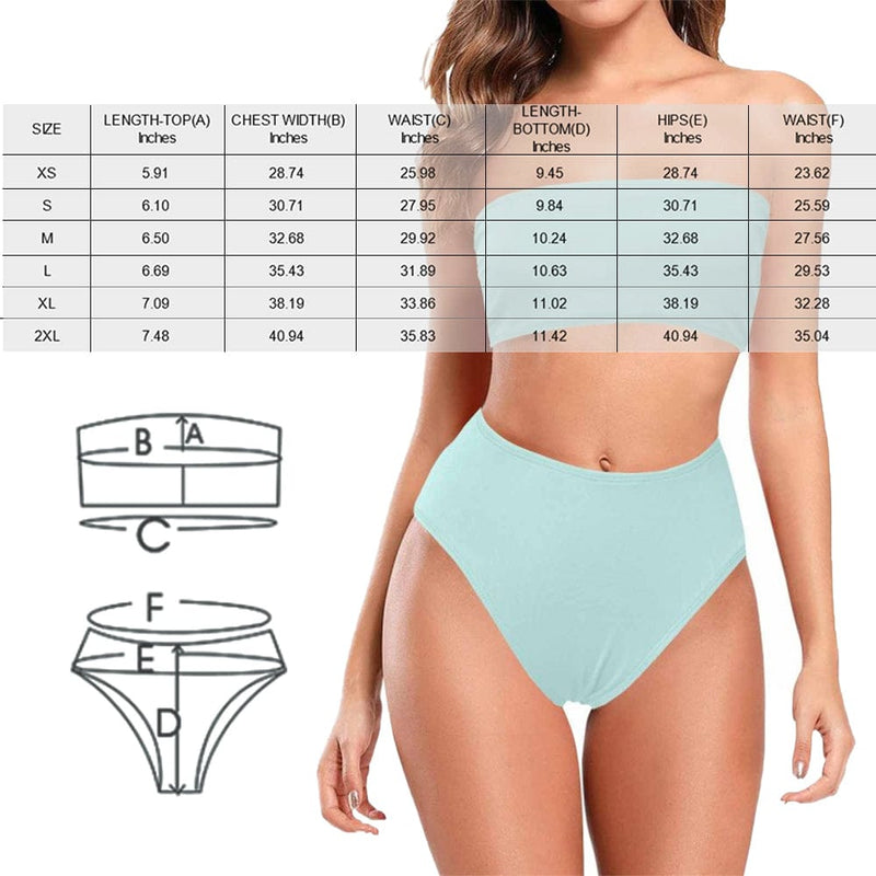 Custom Face Summer Style Strapless Bandeau Top Cheeky Bikini Bathing Suit Personalized Women's Two Piece Swimsuit Beach Outfits