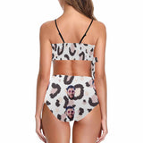 Custom Husband Face Leopard Print Knot Side Bikini Swimsuit Women's Two Piece Swimsuit Personalized Bathing Suit Summer Beach Pool Outfits