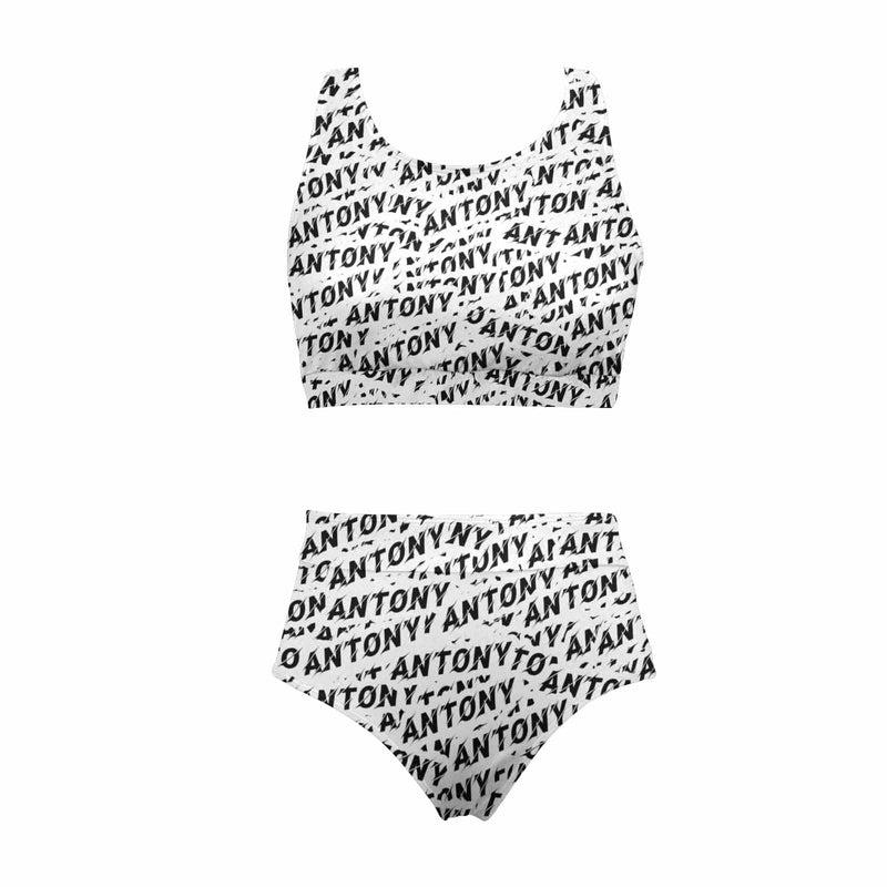 Custom Name Seamless High Crew Neck High Waisted Bikini Personalized Women's Two Piece Swimsuit Beach Outfits