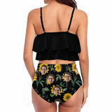 #Tankini Set #Double Ruffled Tankini Custom Face Sunflower Ruffle Tankini Personalized Bathing Suit Summer Swimsuit Women's High Waisted Double Ruffle Bikini Set