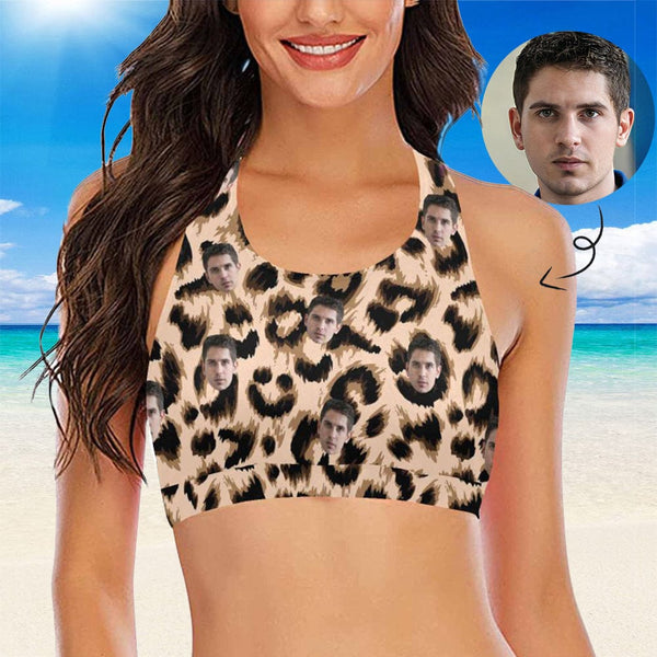 Custom Face Leopard Women's Yoga Bikini Top