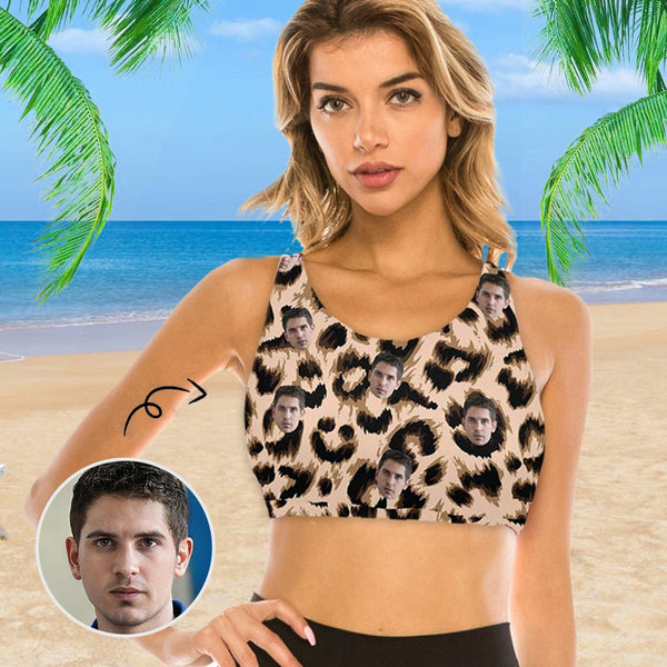 Custom Face Leopard Women's Yoga Bikini Top