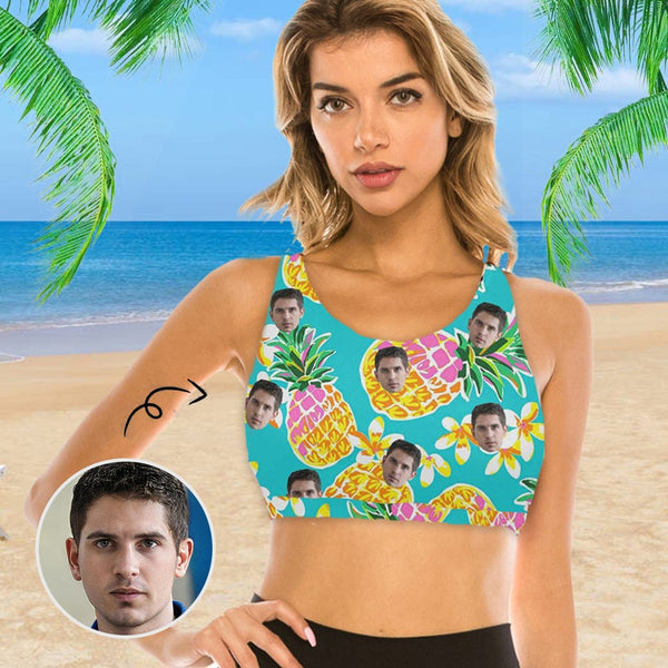 Custom Face Pineapple Women's Yoga Bikini Top