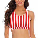 #Crewneck Tank Bikini Top - Custom Face Red Stripes Women's Beach Crop High-Neck Bikini Top