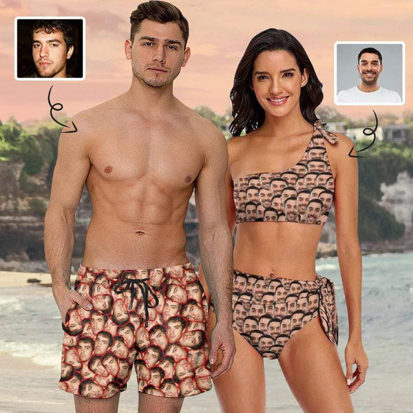 Custom Face Seamless Couple Matching Swimsuit Bikini Men's Swim Shorts