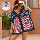 American Flag Style Custom Face USA Flag Women's Bikini Swimsuit Cover Up