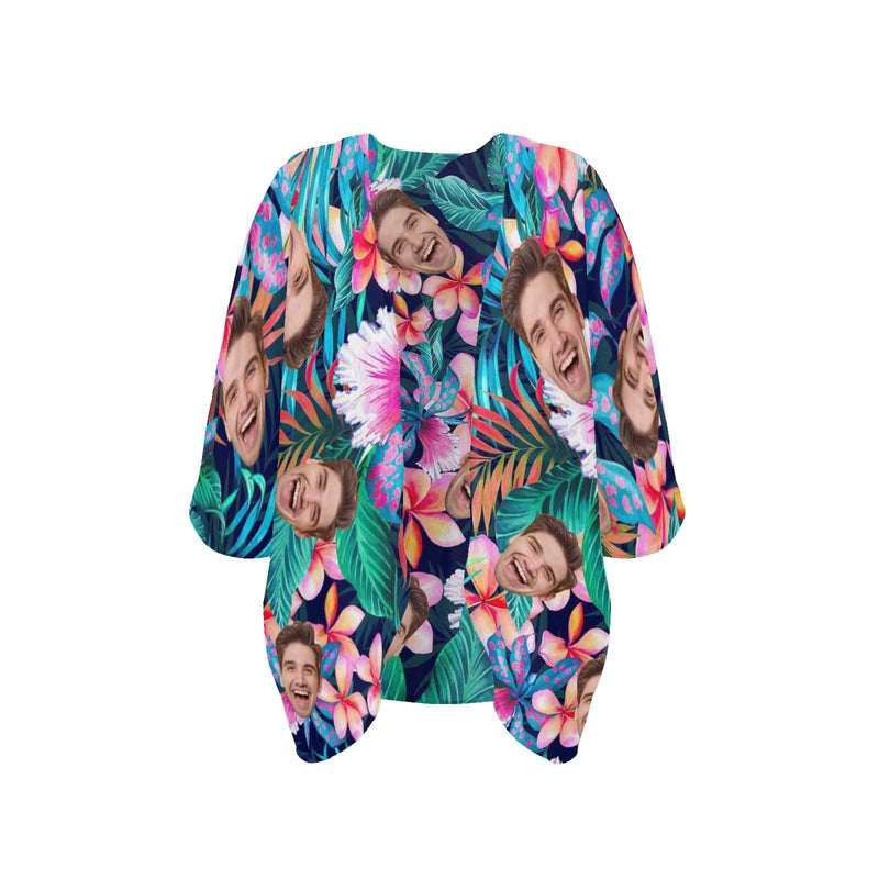 Custom Face Flower Leaf Personalized Women's Kimono Chiffon Cover Up