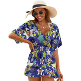 Custom Face Blue Star One Piece Cover Up Dress Personalized Women's Short Sleeve Beachwear Coverups