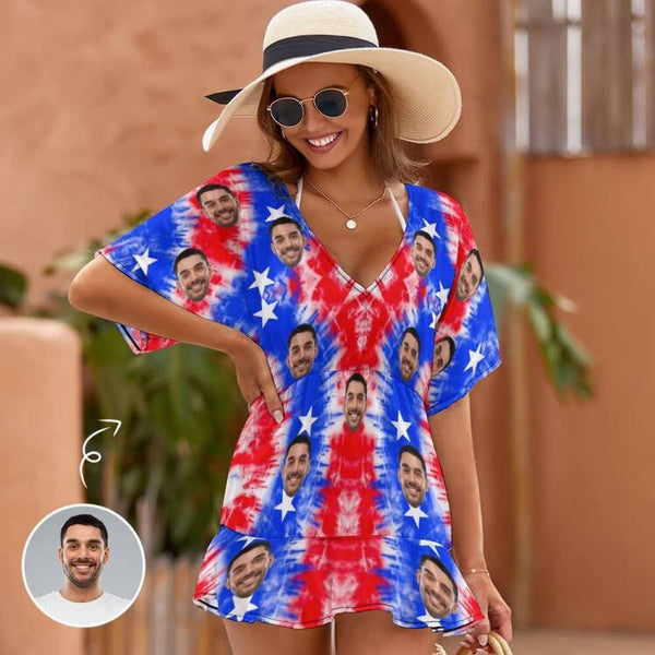 #Independence Day# Custom Face American Style Women's One Piece Cover Up Dress