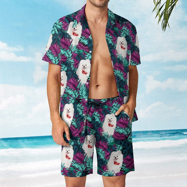 Custom Face on Hawaiian Set Dog Photo Beach Holiday Hawaiian Shirt & Summer Shorts Set