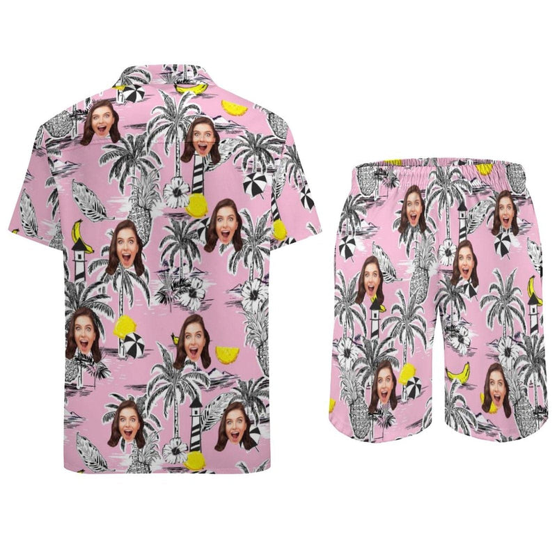 Custom Face on Hawaiian Set Palm Tree Pineapple Beach Holiday Hawaiian Shirt & Summer Shorts Set