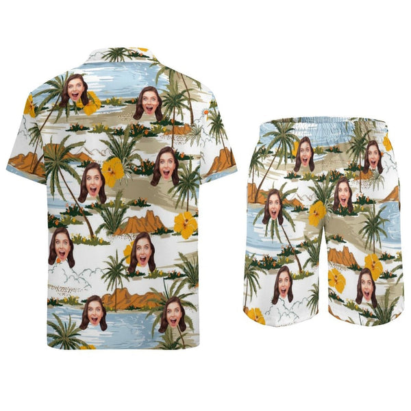 Custom Face on Hawaiian Set Summer Seaside Beach Holiday Hawaiian Shirt & Shorts Set Custom Design Hawaiian Set for Him